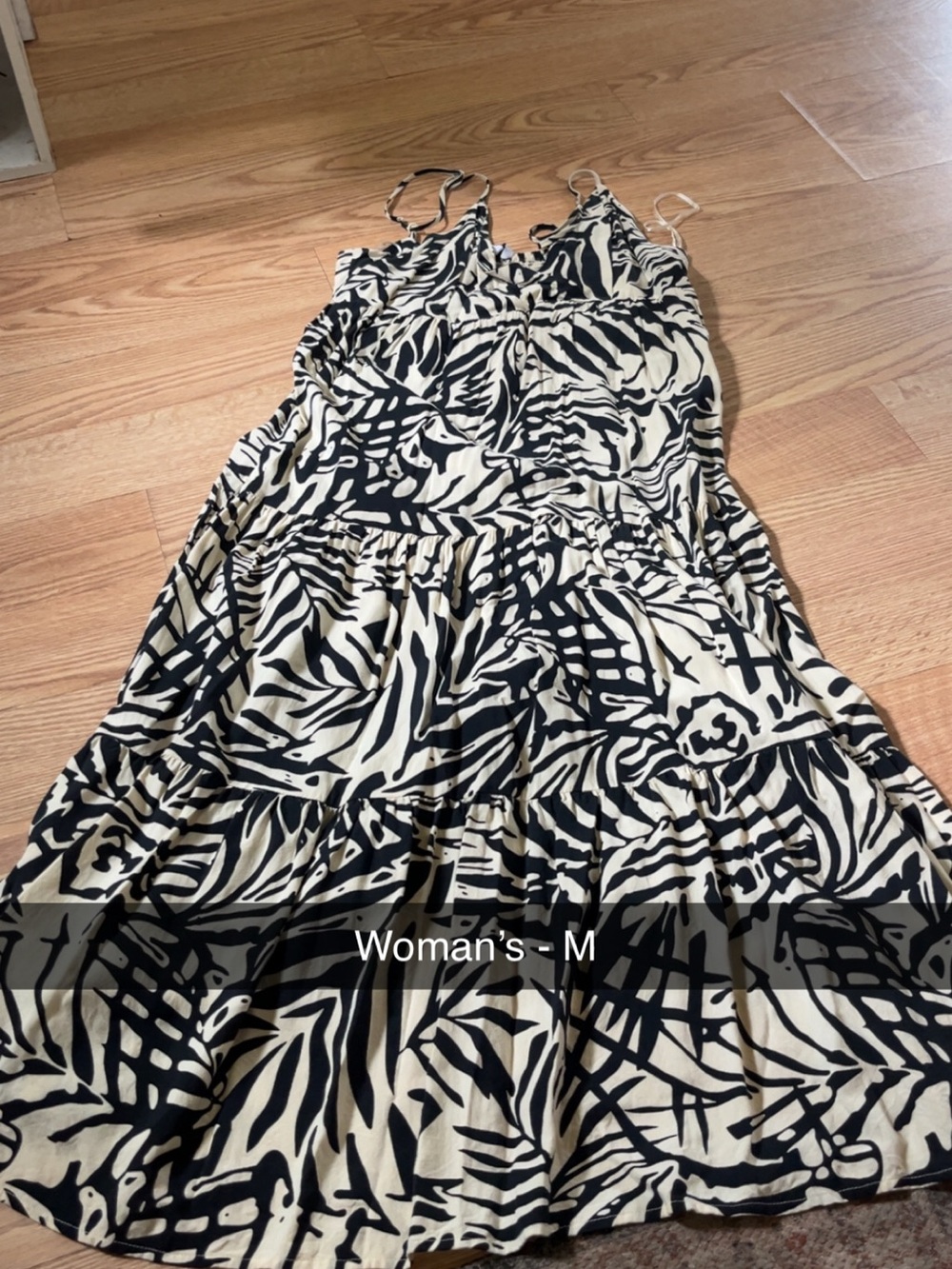 Spaghetti-Strap Black & Cream Printed Maxi Dress